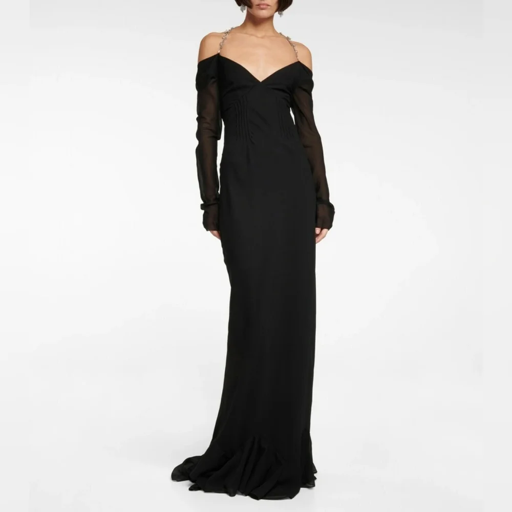 GIVENCHY Off Shoulder Maxi Dress Gown Black Sz 14 Org $5,995 - Picture 1 of 16